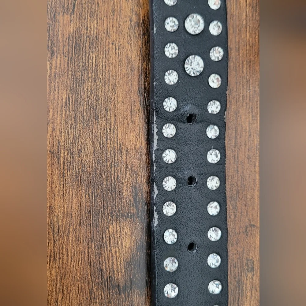 Crystal Mirrored Embellished Black Leather Rodeo Western Belt